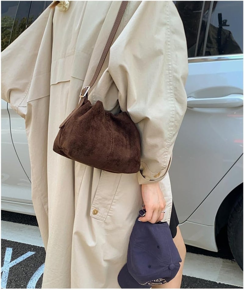 KeAiDMon Women Vintage Suede Handbags Tote Handbag Drawstring Bucket Bag Slouchy Crossbody Shoulder Bag Satchel Everyday Purse - Image 4